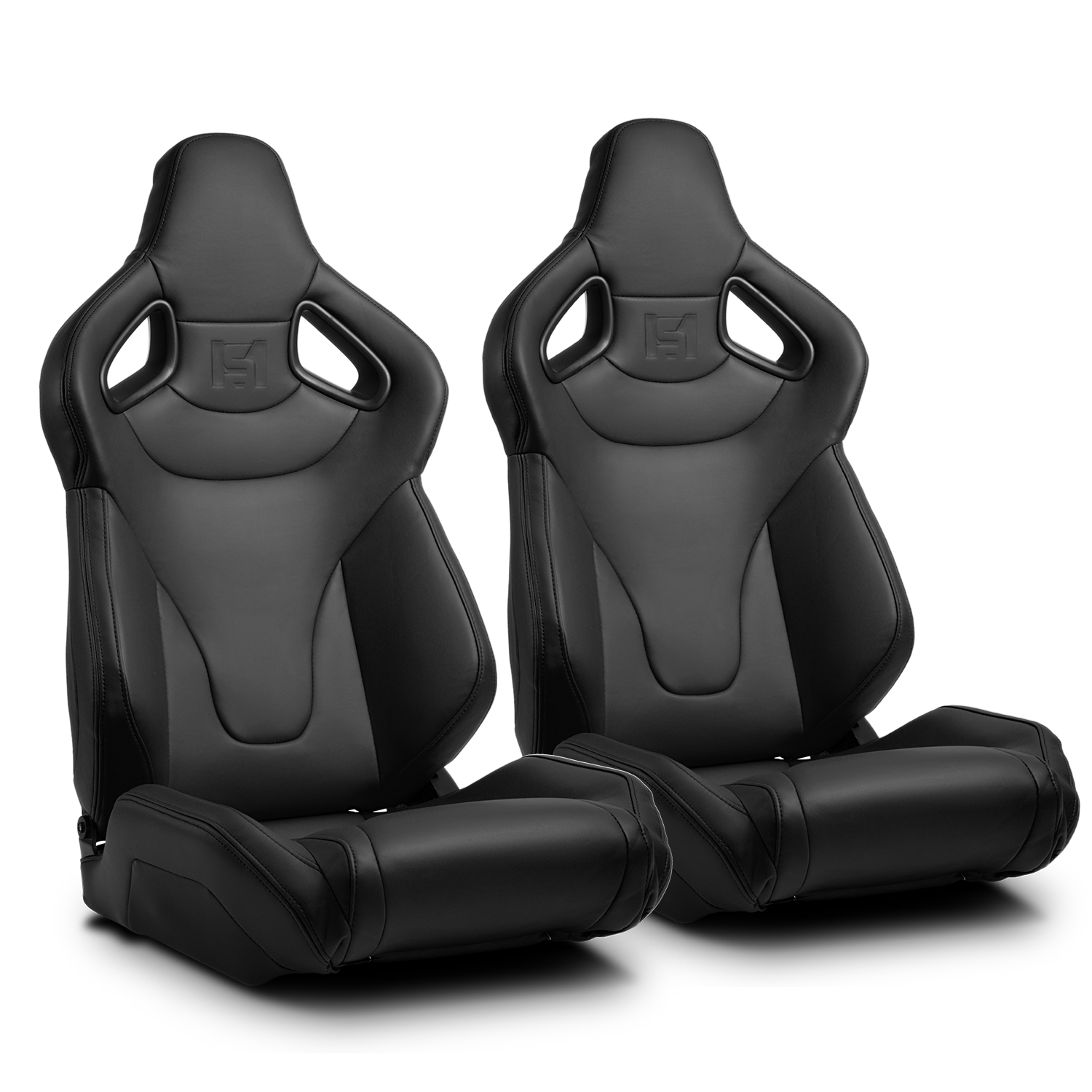 C-Series Black PVC Reclinable Sport Racing Seats Pair W/Slider Left/Right