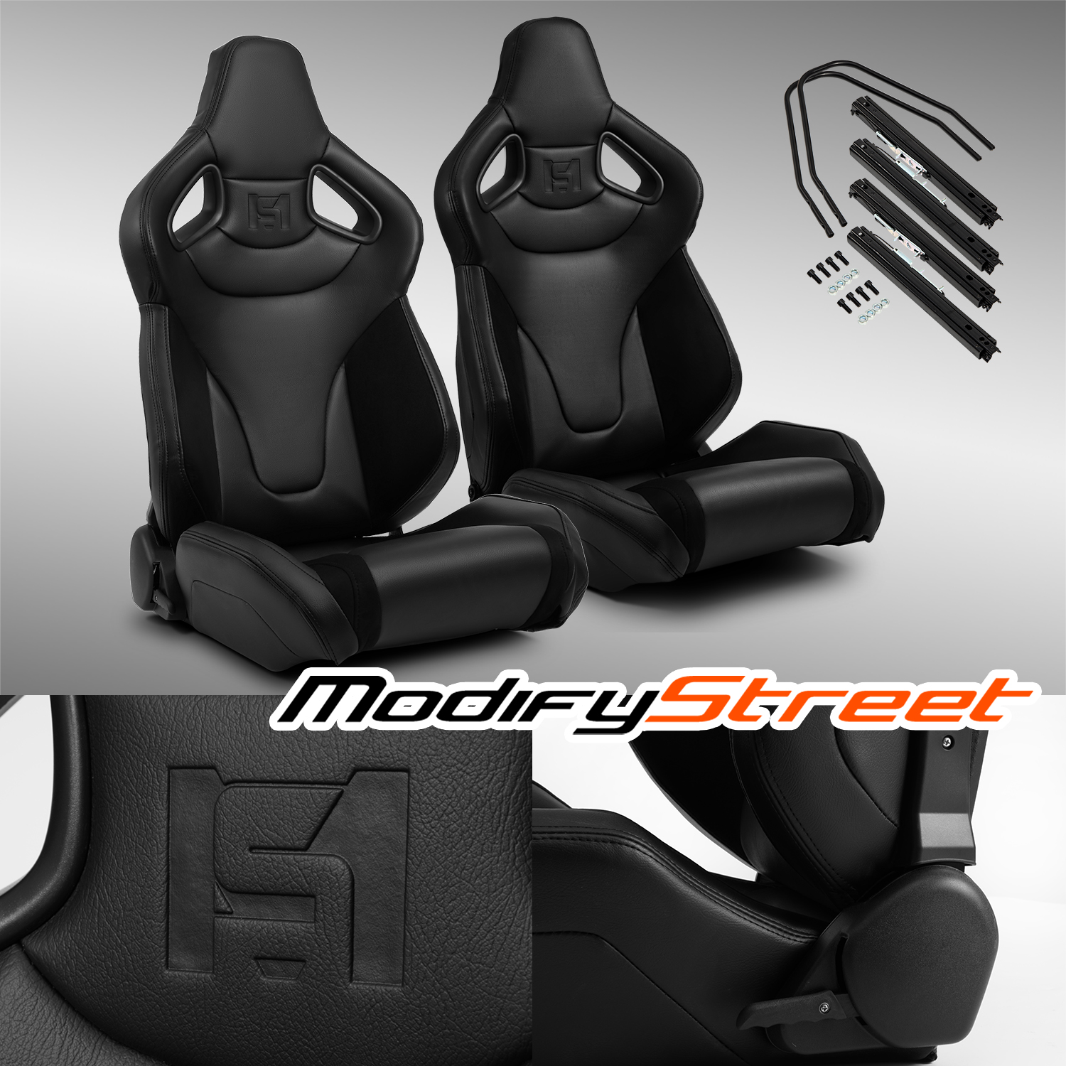 C-Series Reclinable Black w/suede PVC Sport Racing Seats Pair With Slider